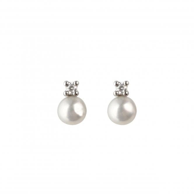 Single White Freshwater 4mm Pearl Zirconia Stud Earrings 3352FPCDew3352FPC