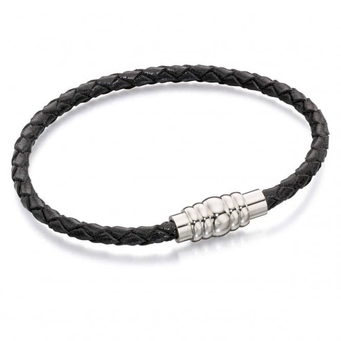 Skinny Black Leather Magnetic Clasp Bracelet B5401Fred BennettB5401