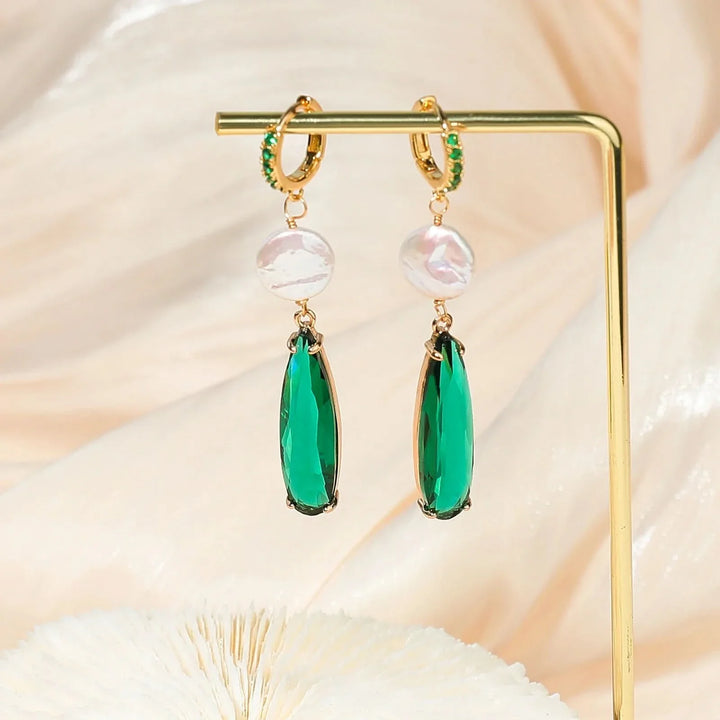 Green Crystal Huggie Earrings