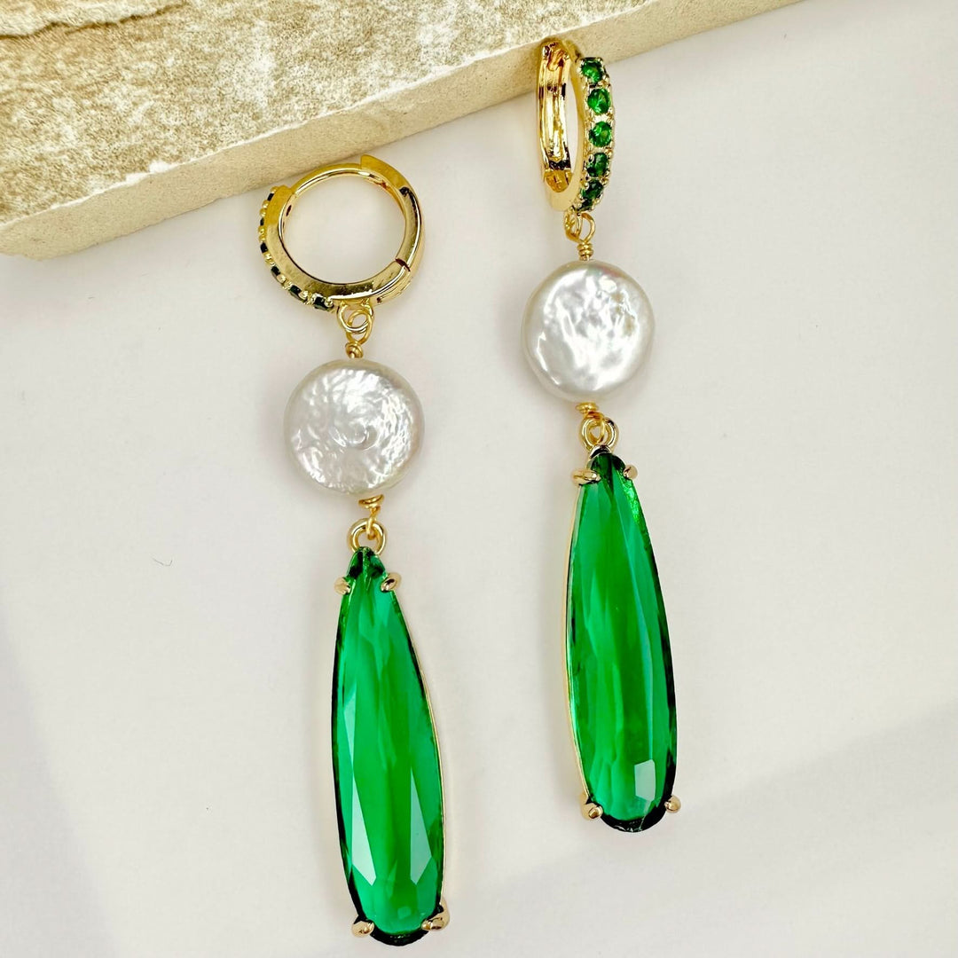 Green Crystal Huggie Earrings