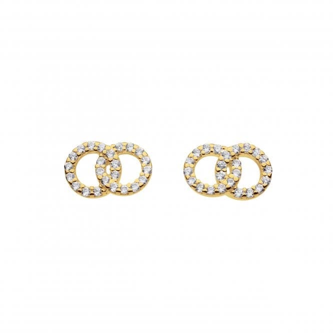 Small Double Circle Link Zirconia Gold Plated Stud Earrings 3379GCZDew3379GCZ