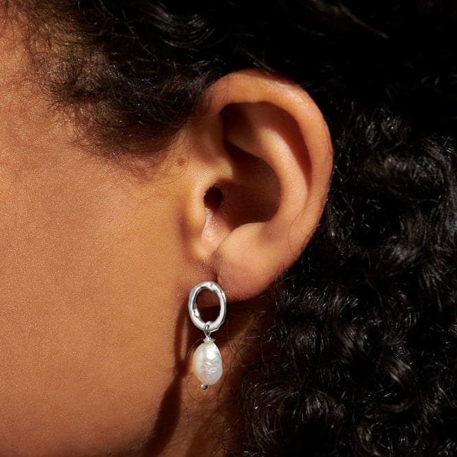 Solaria Baroque Pearl Loop Silver Plated Hoop Earrings 7168Joma Jewellery7168