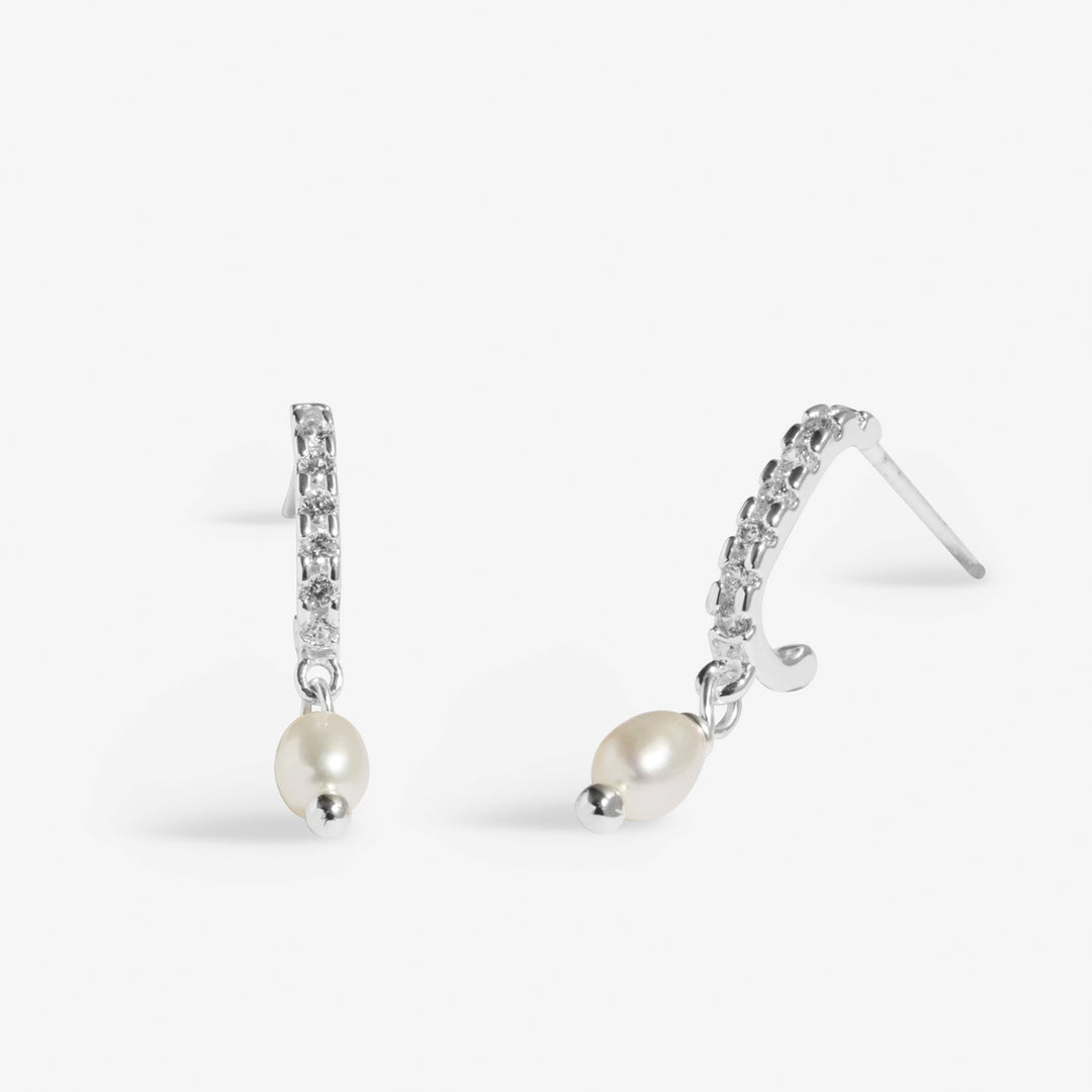 Soul Shine Pave Pearl Silver Plated Hoop Earrings 8475Joma Jewellery8475