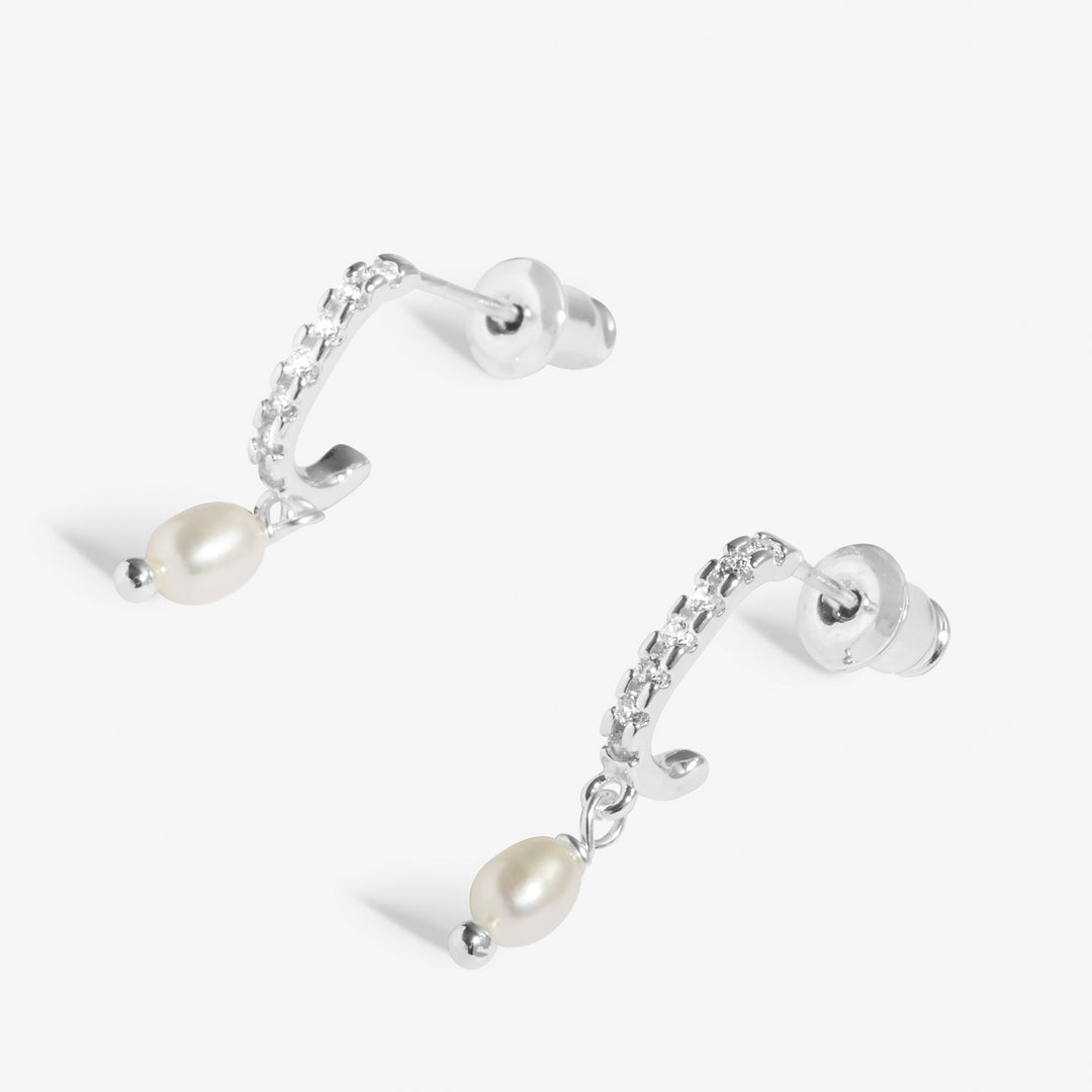 Soul Shine Pave Pearl Silver Plated Hoop Earrings 8475Joma Jewellery8475