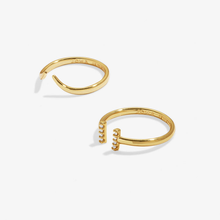 Soul Shine Ring Stack Zirconia T Bar Gold Plated Set of 2 RingsRings 8483Joma Jewellery8483