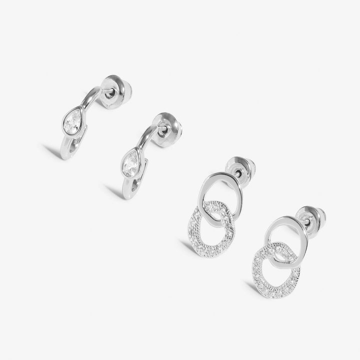 Soul Shine Stack Linked Circles Silver Plated Set of 2 Earrings 8472Joma Jewellery8472