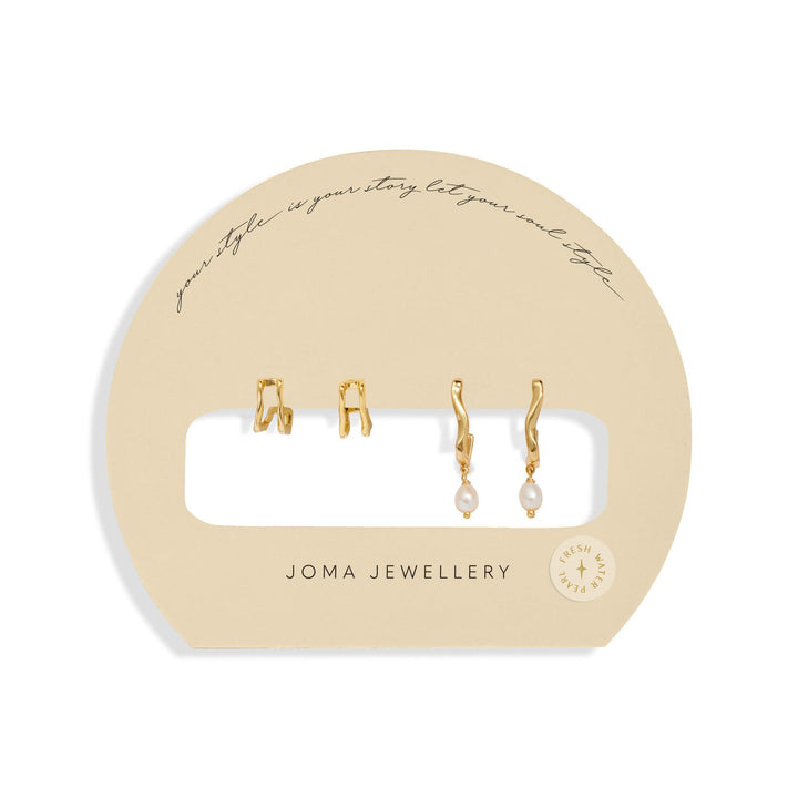 Soul Shine Stack Textured Pearl Gold Plated Set of 2 Hoop Earrings 8473Joma Jewellery8473