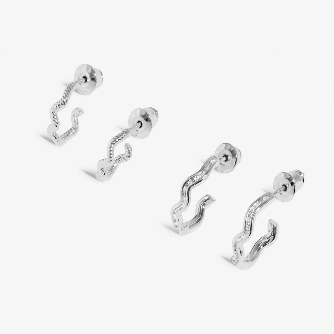 Soul Shine Stack Wavy Rope Silver Plated Set of 2 Hoop Earrings 8471Joma Jewellery8471