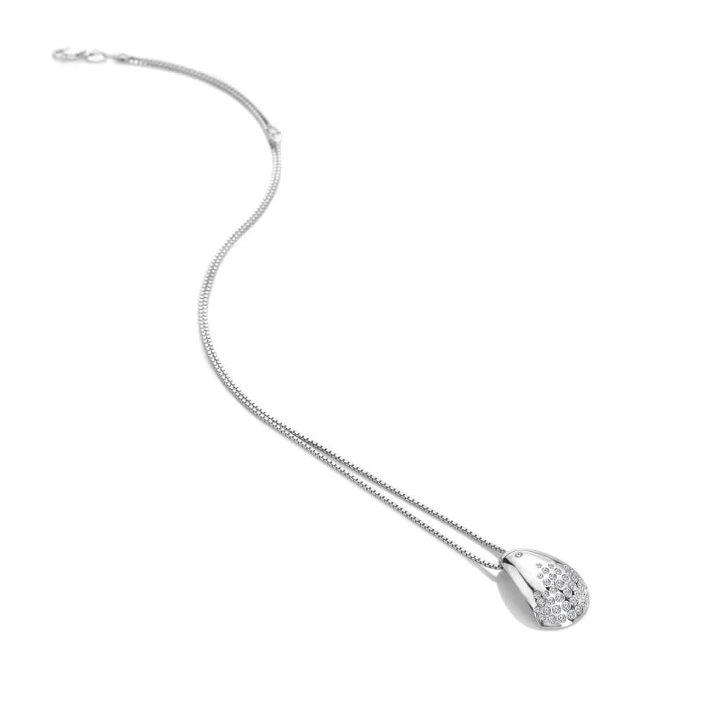 Elegant sterling silver pendant adorned with sparkling white topaz, showcasing a smooth teardrop design, perfect for sophisticated occasions.