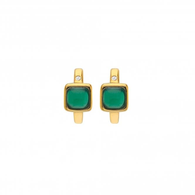 Square Huggie Green Agate Earrings DE768Hot Diamonds x GemstonesDE768