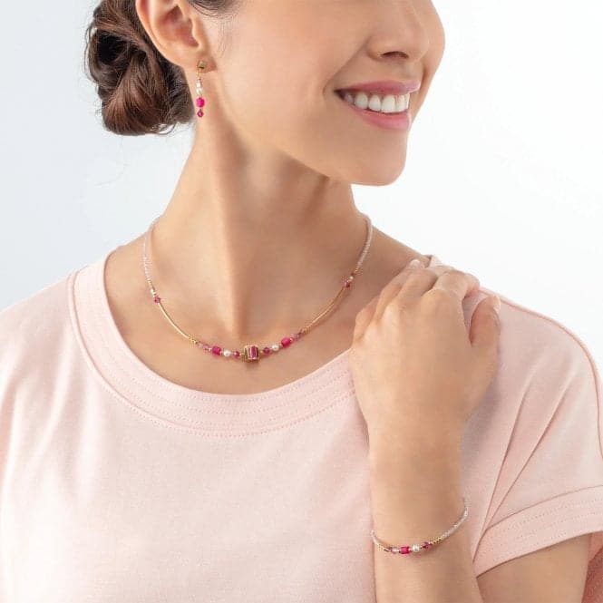 Square Stripes Magenta - Gold Necklace 4355/10 - 0416Coeur De Lion4355/10 - 0416