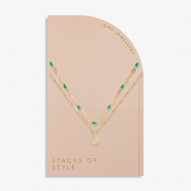 Stacks Of Style Green Enamel Gold 45cm Necklace 7099Joma Jewellery7099