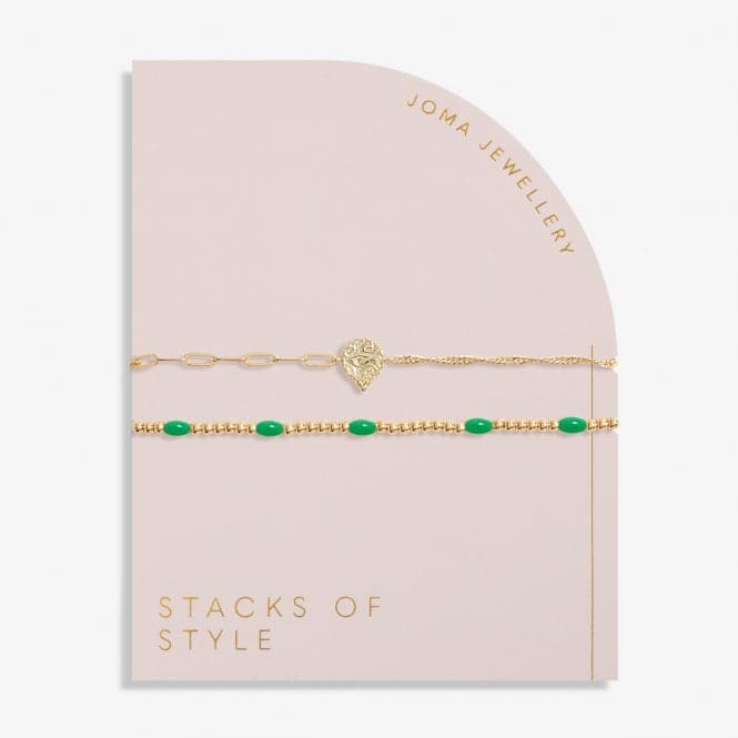 Stacks Of Style Green Enamel Gold Plated Set Of 2 Bracelets 7100Joma Jewellery7100