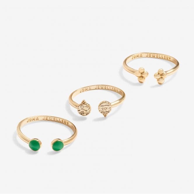 Stacks Of Style Green Enamel Gold Plated Set Of 3 Rings 7220Joma Jewellery7220