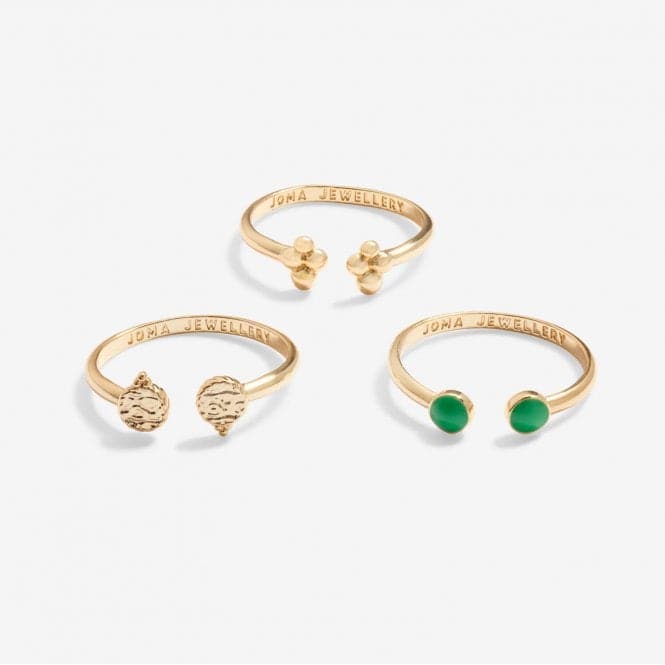 Stacks Of Style Green Enamel Gold Plated Set Of 3 Rings 7220Joma Jewellery7220