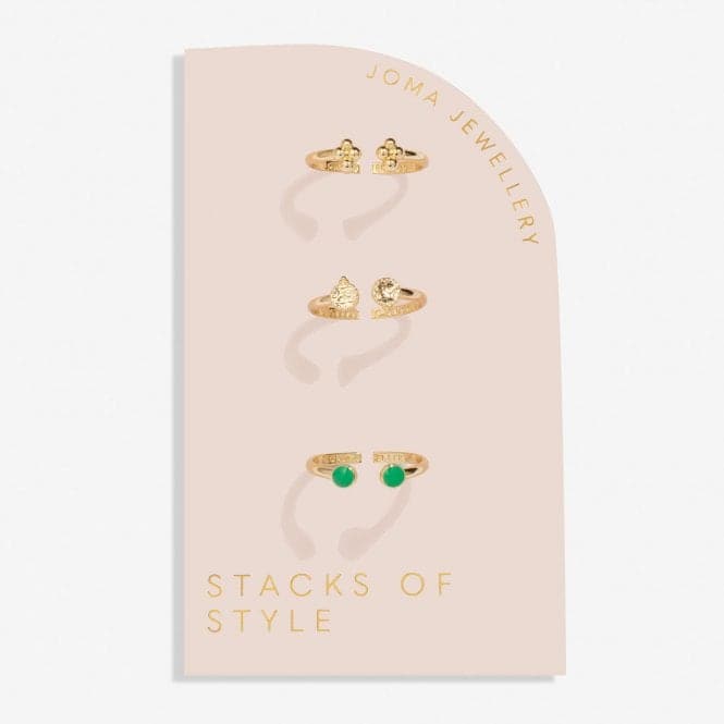 Stacks Of Style Green Enamel Gold Plated Set Of 3 Rings 7220Joma Jewellery7220