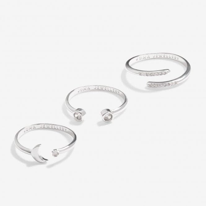 Stacks Of Style Moon & Zirconia Silver Plated Set Of 3 Rings 7223Joma Jewellery7223