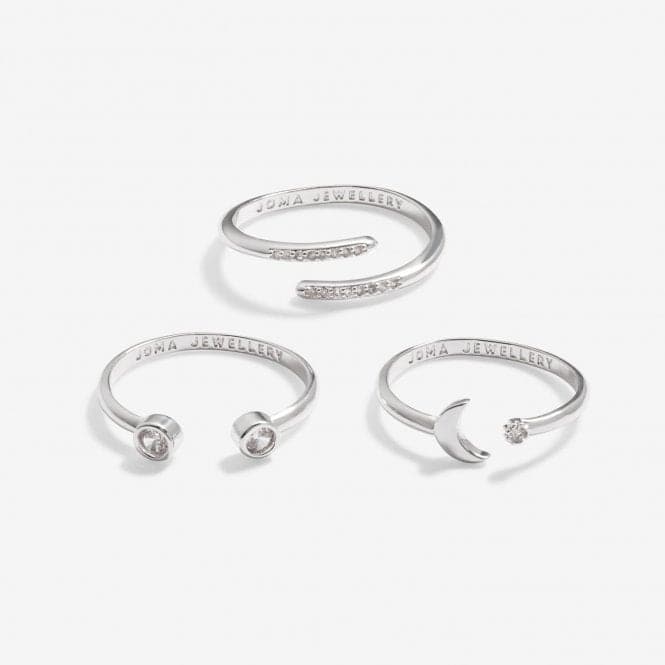 Stacks Of Style Moon & Zirconia Silver Plated Set Of 3 Rings 7223Joma Jewellery7223