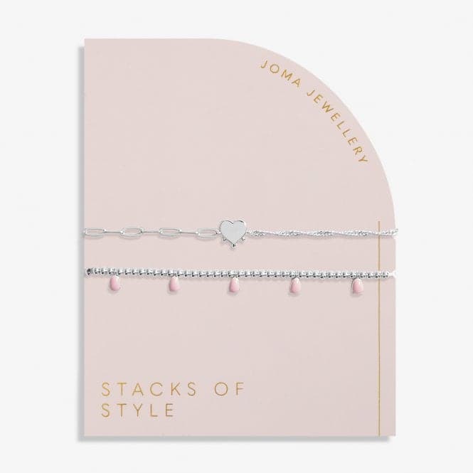 Stacks Of Style Pink Enamel Silver Plated Set Of 2 Bracelets 7097Joma Jewellery7097