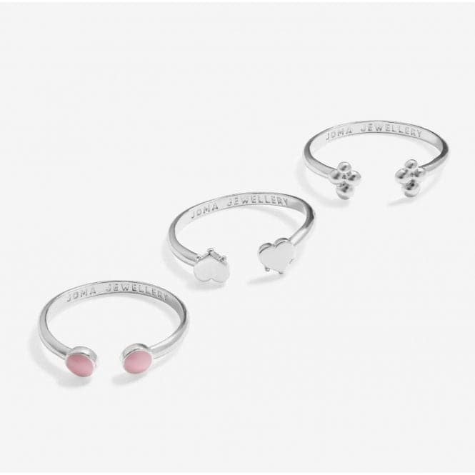 Stacks Of Style Pink Enamel Silver Plated Set Of 3 Rings 7219Joma Jewellery7219