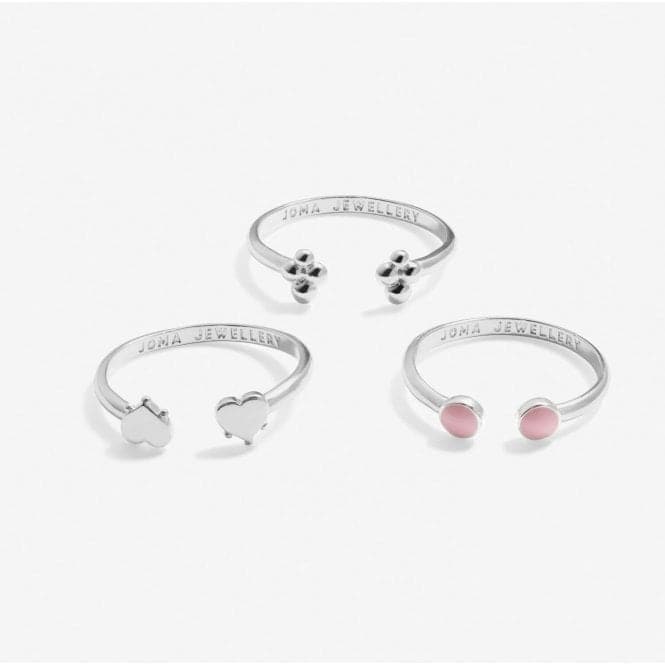 Stacks Of Style Pink Enamel Silver Plated Set Of 3 Rings 7219Joma Jewellery7219
