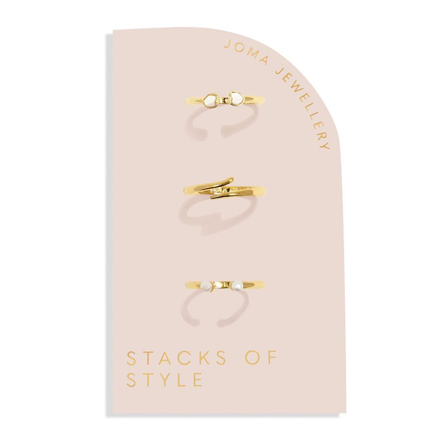 Stacks Of Style Set Of 3 Rings White Pearl Gold Plated 7823Joma Jewellery7823