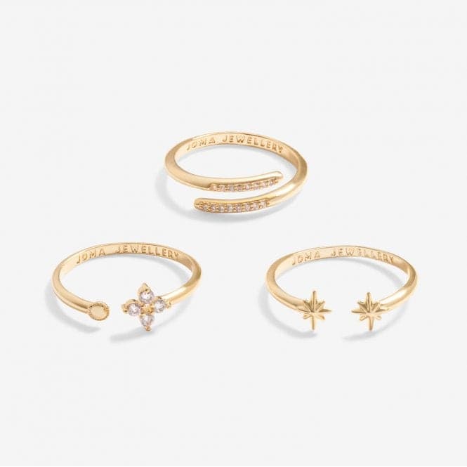 Stacks Of Style Star & Zirconia Gold Plated Set Of 3 Rings 7224Joma Jewellery7224