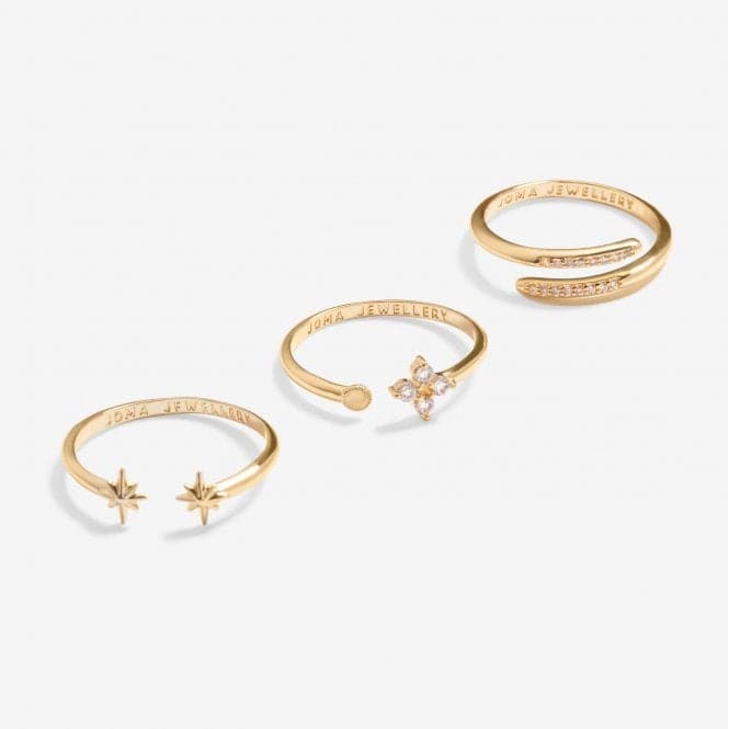 Stacks Of Style Star & Zirconia Gold Plated Set Of 3 Rings 7224Joma Jewellery7224