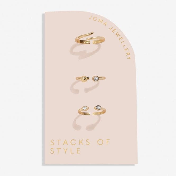 Stacks Of Style Zirconia Gold Plated Set Of 3 Rings 7222Joma Jewellery7222