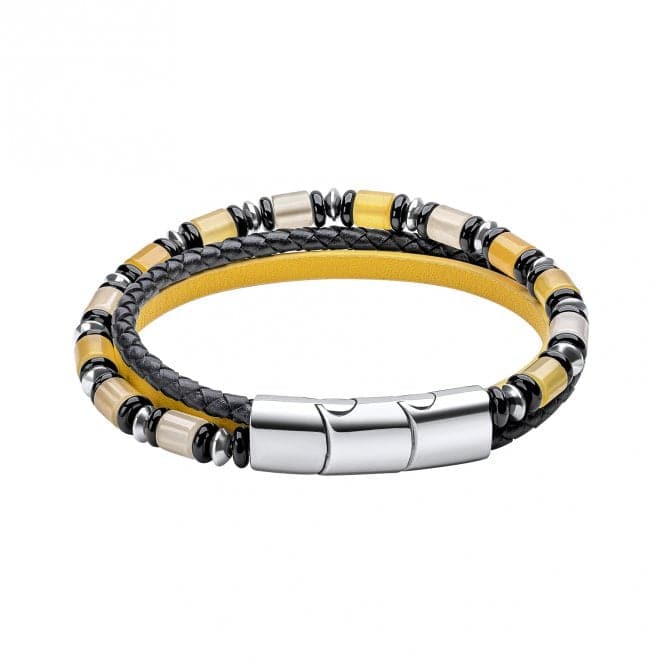 Stainless Steel Multi Layered Leather Bracelet with Jade and Onyx Beads B5465Fred BennettB5465