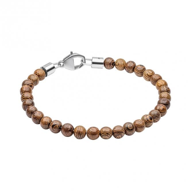 Stainless Steel Round Brown Wood Beads Bracelet B5463Fred BennettB5463