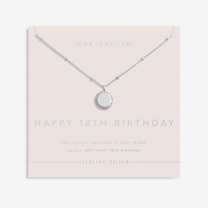 Sterling Silver 18th Birthday Disc Pave 46cm + 5cm Necklace JJS0020Joma JewelleryJJS0020