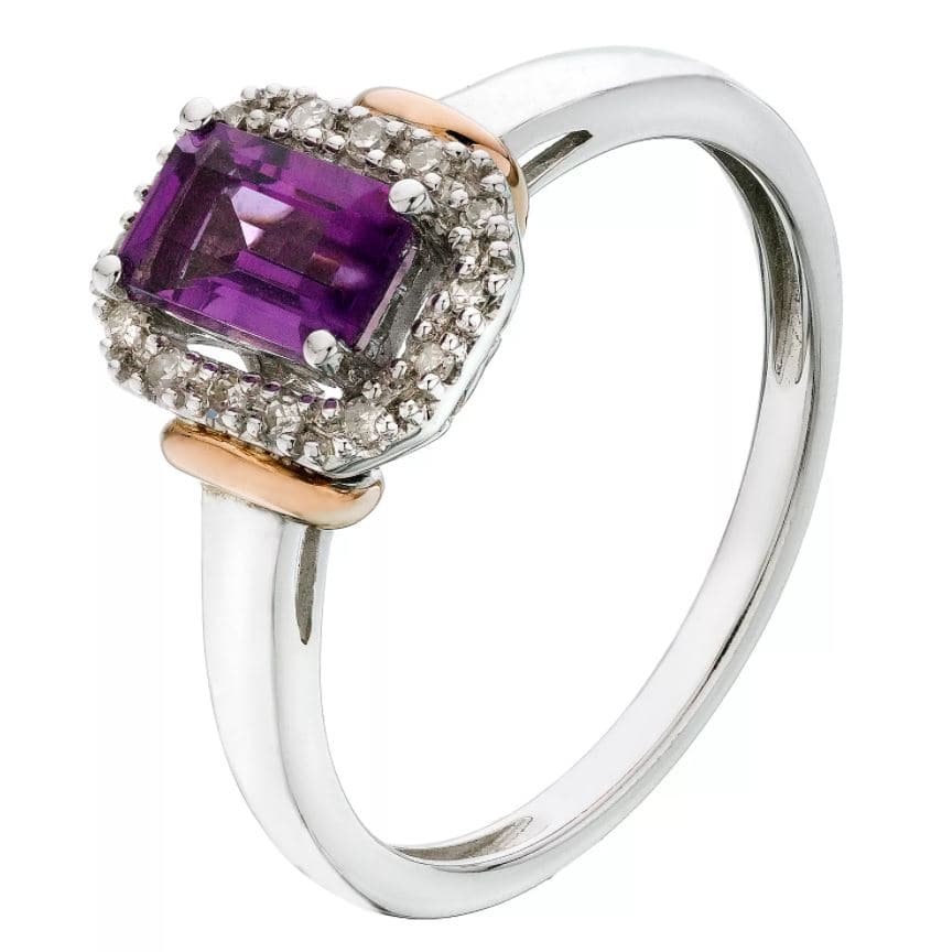 Sterling Silver & 9ct Rose Gold Amethyst and Diamond RingThe Fine CollectiveBA0044172 - N