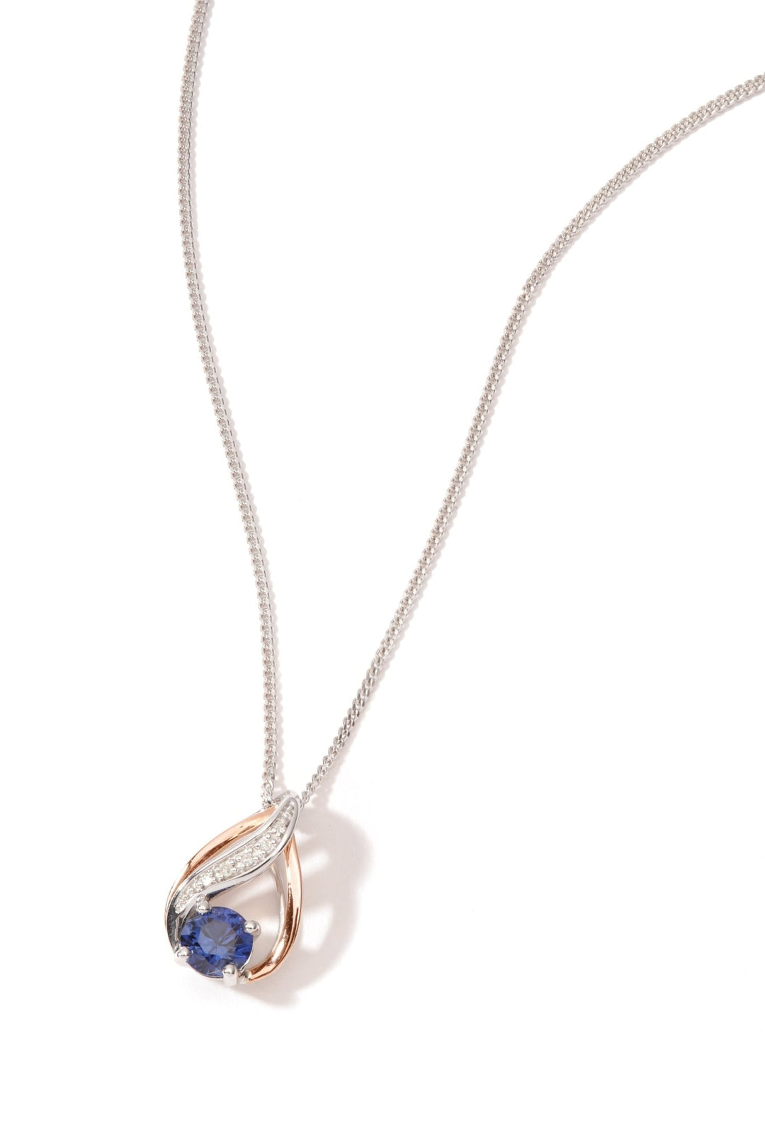 Sterling Silver & 9ct Rose Gold Created Tanzanite & Diamond PendantThe Fine CollectiveBA0070334