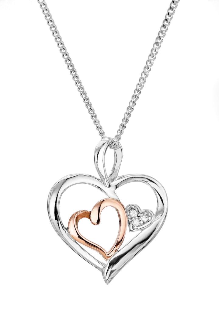 Sterling Silver & 9ct Rose Gold Diamond Triple Heart PendantThe Fine CollectiveBA0062611