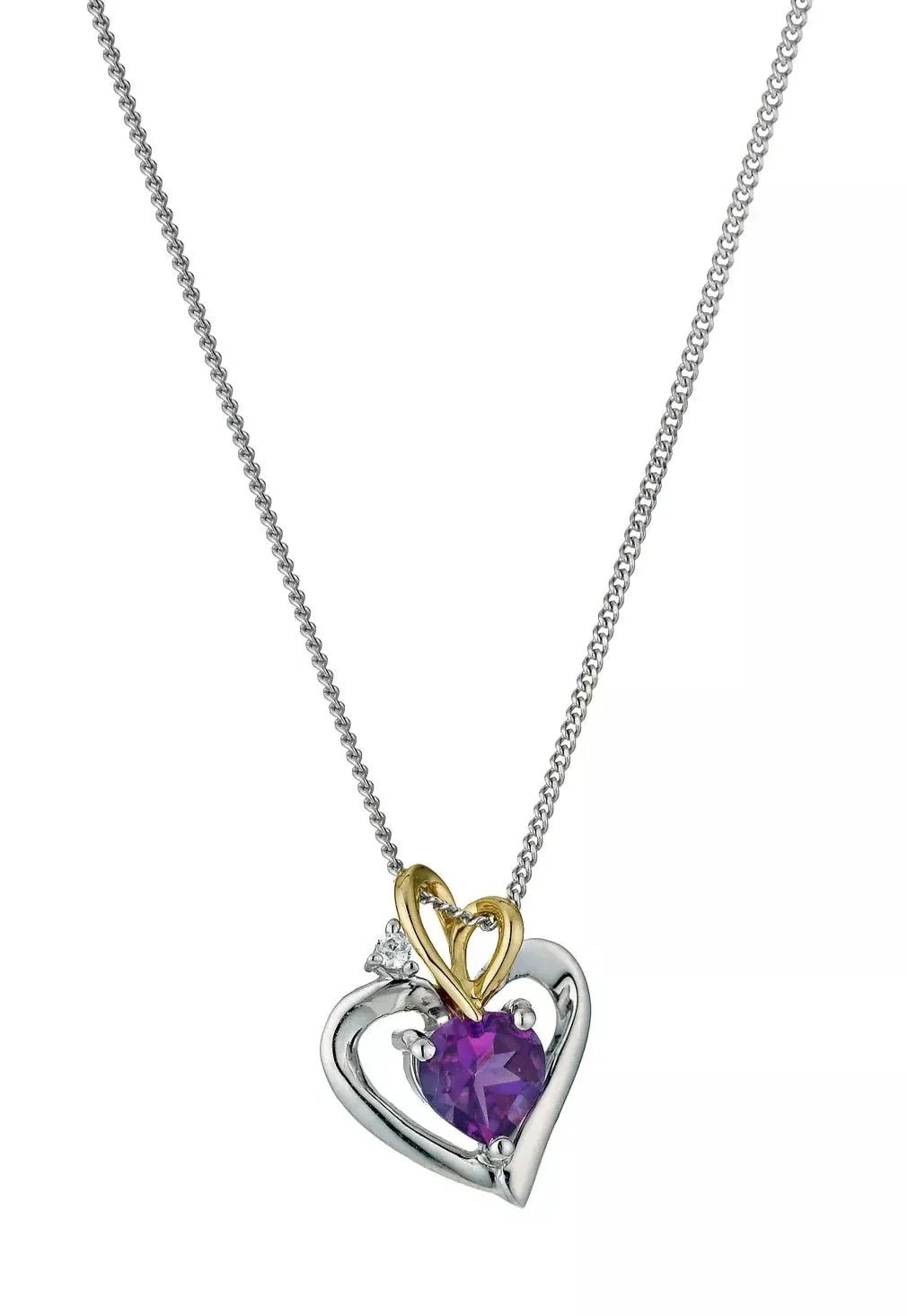 Sterling Silver & 9ct Yellow Gold Amethyst & CZ Heart PendantThe Fine Collective47854114242875