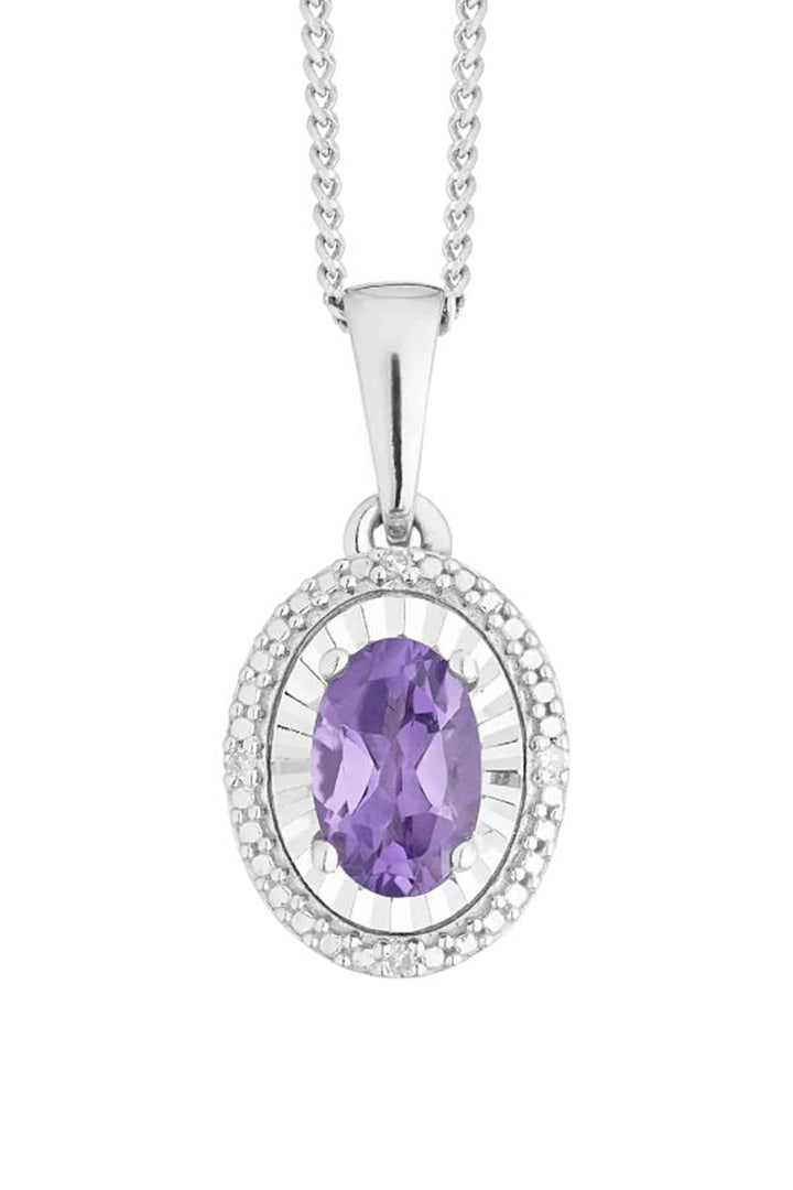 Sterling Silver Amethyst and Diamond Oval PendantThe Fine CollectiveBA0054079