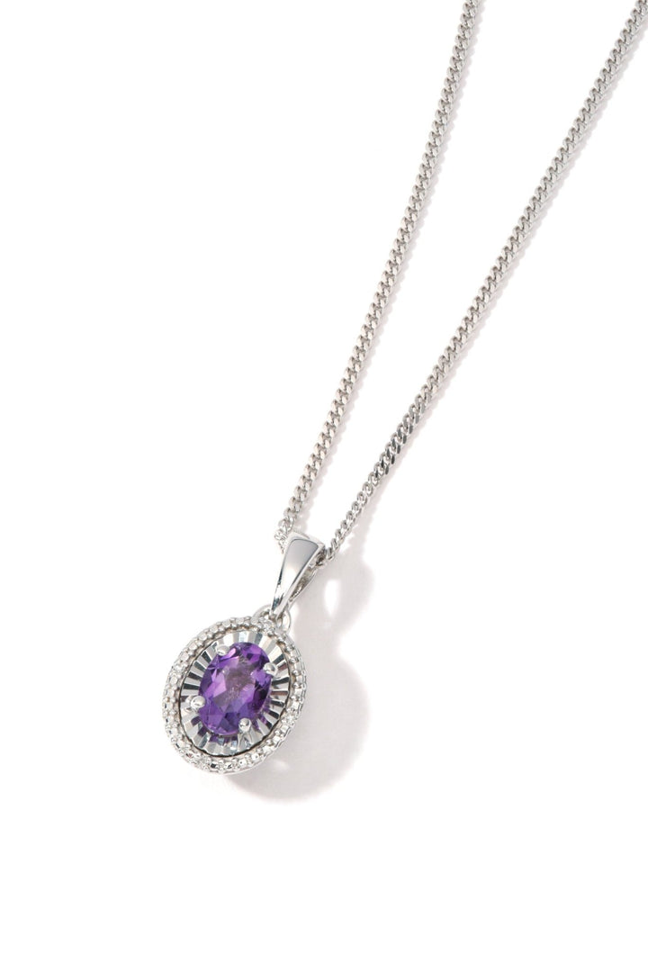 Sterling Silver Amethyst and Diamond Oval PendantThe Fine CollectiveBA0054079