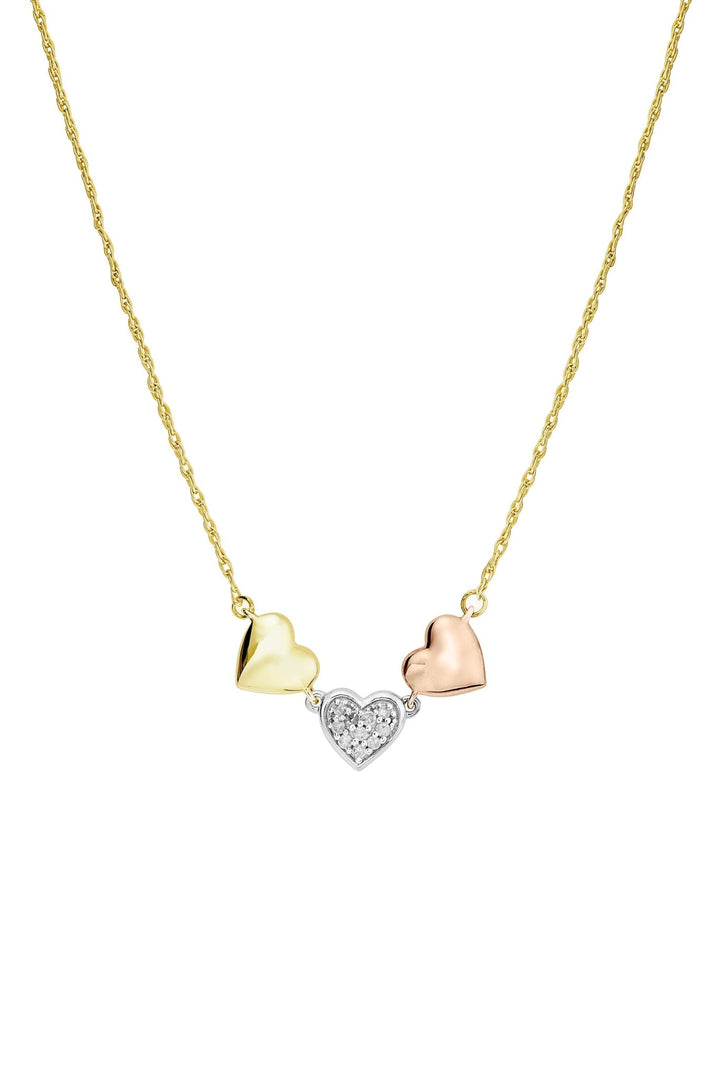 Sterling Silver and Gold Plated Diamond Triple Heart NecklaceThe Fine CollectiveBA0071986