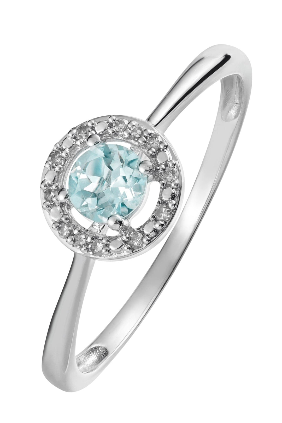 Sterling Silver Aquamarine and Diamond Halo RingThe Fine CollectiveBA0056134 - L