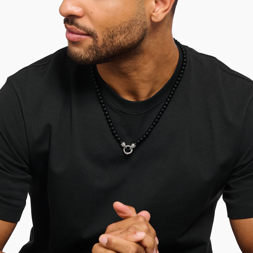 Sterling Silver Black Obsidian Beaded Necklace KE2323-705-11