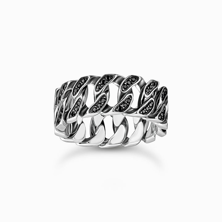 Sterling Silver Black Stones Chain Link Wide Ring TR2501 - 643 - 11Thomas Sabo Sterling SilverTR2501 - 643 - 11 - 50