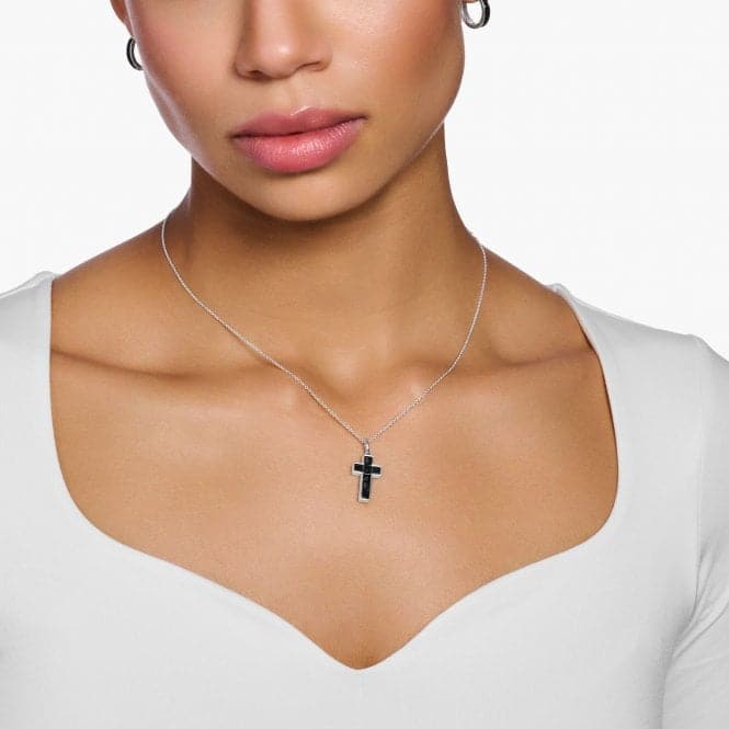 Sterling Silver Black Stones Cross Necklace KE2166 - 643 - 11Thomas Sabo Sterling SilverKE2166 - 643 - 11