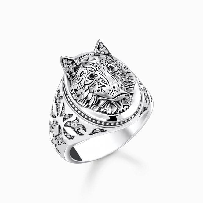 Sterling Silver Blackened Wolf's Face With Stones Signet Ring TR2452 - 643 - 21Thomas Sabo Sterling SilverTR2452 - 643 - 21 - 68