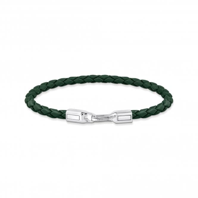 Sterling Silver Braided Green Leather Bracelet A2147 - 682 - 6Thomas Sabo Sterling SilverA2147 - 682 - 6 - L19