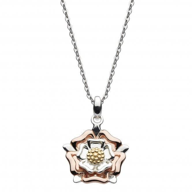 Sterling Silver Briar Tudor Rose with Gold Rose Gold Plate Pendant 9320GRGDew9320GRG024