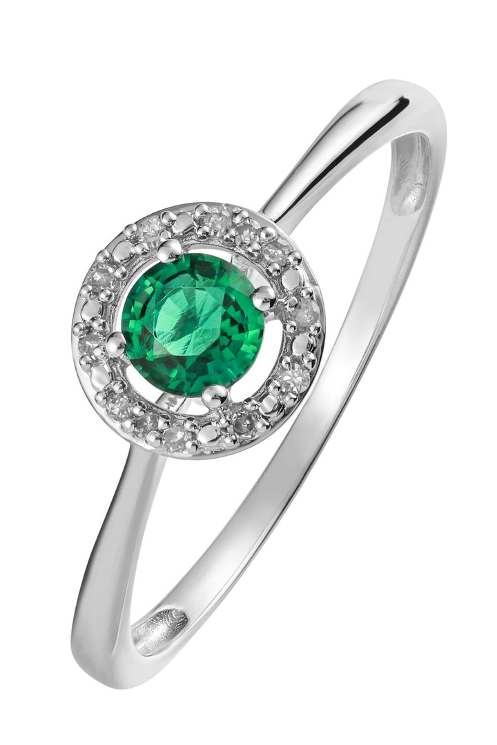 Sterling Silver Created Emerald and Diamond Halo RingThe Fine CollectiveBA0056135 - L