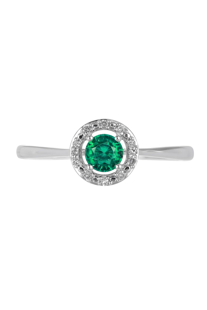 Sterling Silver Created Emerald and Diamond Halo RingThe Fine CollectiveBA0056135 - L