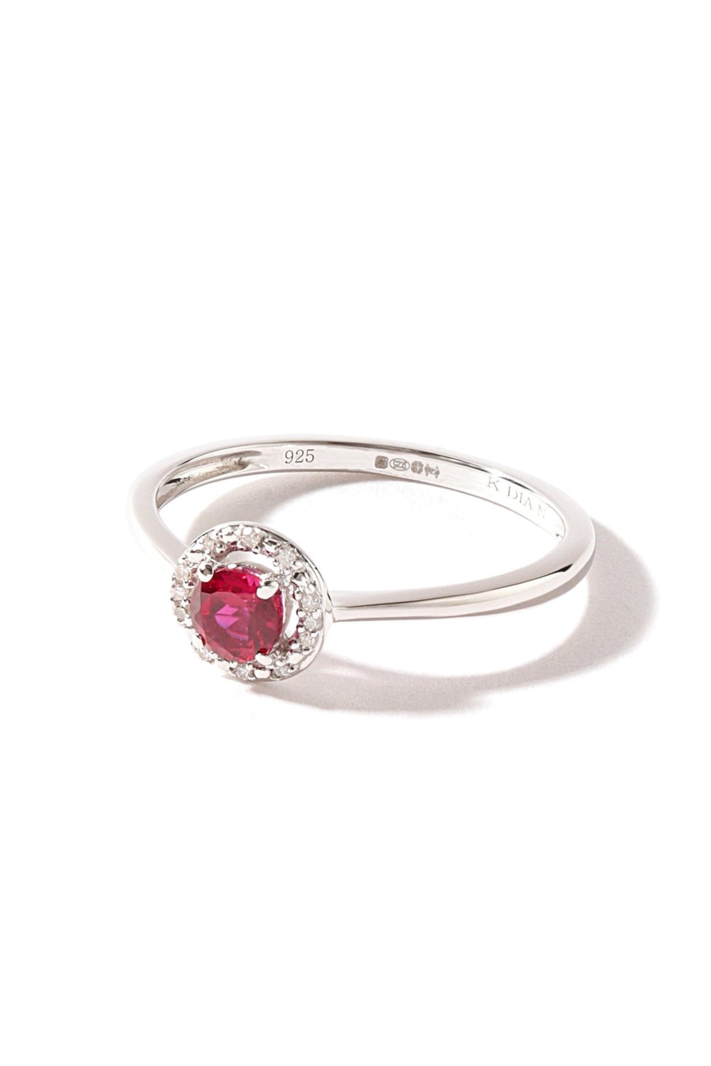 Sterling Silver Created Ruby and Diamond Halo RingThe Fine CollectiveBA0056136 - N