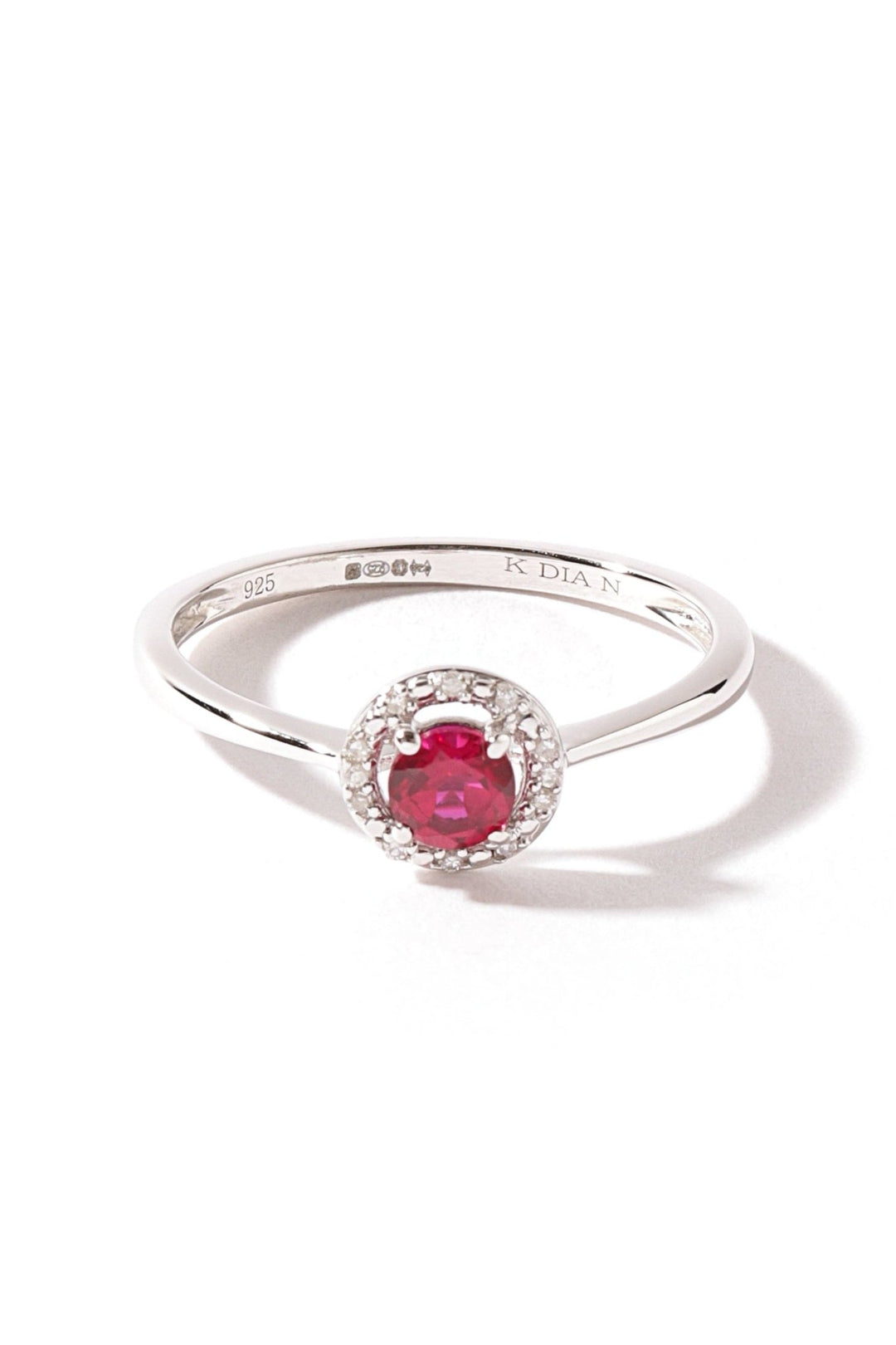 Sterling Silver Created Ruby and Diamond Halo RingThe Fine CollectiveBA0056136 - N